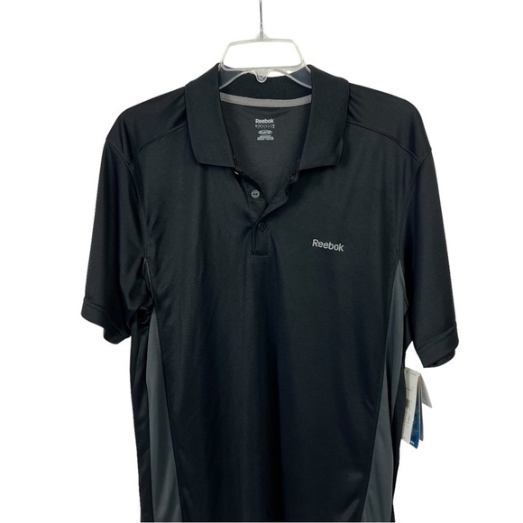 Reebok Playdry Men’s Polo Shirt Sz Large Black/Gray Short Sleeve 3 Button Front - Picture 2 of 11